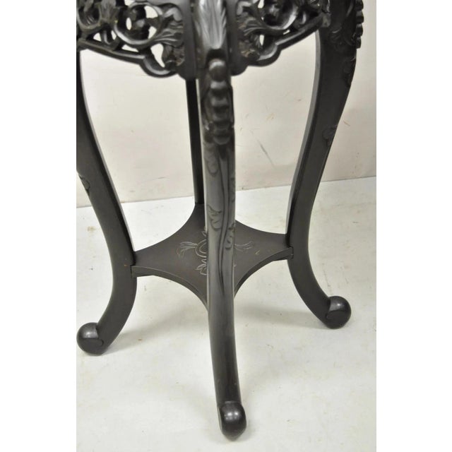 Early 20th Century Japanese Carved Wood Black Ebonized 28" Plant Stand Lacquer Top Side Table For Sale - Image 4 of 10