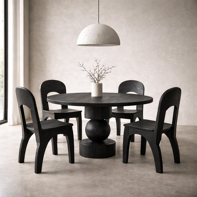 Wood Modern Black Round Back Wood Dining Chair For Sale - Image 7 of 7