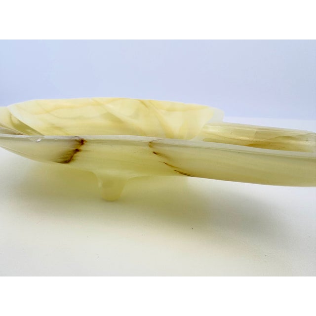 Alabaster Vintage Italian Hand-Carved Alabaster Leaf Form Footed Tray For Sale - Image 8 of 12
