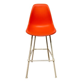 Herman Miller Bar Stools in Red/Orange Molded Fiberglass Seats-Mid Century Design For Sale