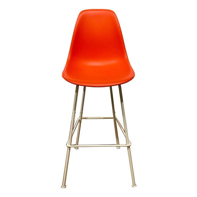 Herman Miller Bar Stools in Red/Orange Molded Fiberglass Seats-Mid Century Design For Sale