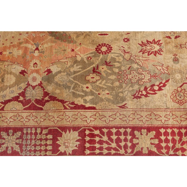 Textile Antique 1880s Turkish Hereke Rug with Floral and Botanical Motifs in Soft Beige, Coral, and Crimson For Sale - Image 7 of 9