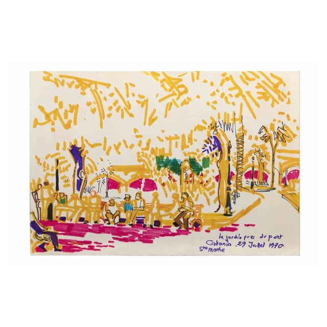 Reynold Arnould, Le Jardin Près du Port de Catania, Watercolor, 1970 For Sale
