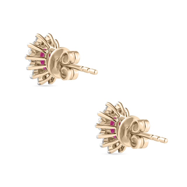 Not Yet Made - Made To Order Natural Ruby Halo Diamond Wedding Stud Earrings Set in 18k Gold a Pair For Sale - Image 5 of 12