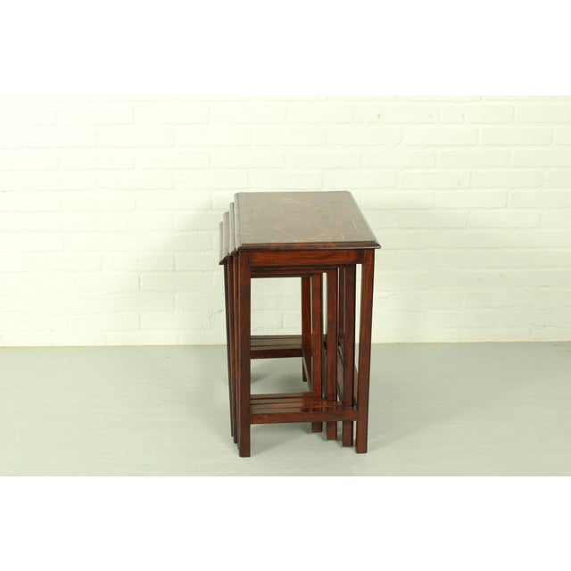 Italian Rosewood Nesting Tables with Copper Inlay, 1950s, Set of 4 For Sale - Image 4 of 12