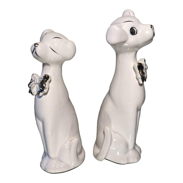 Pair of Mid 20th Century Art Deco Ceramic Dog Figurines For Sale