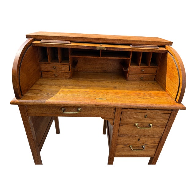 Antique Paris Mfg. Co. Oak Roll-Top Secretary Desk – No. 650 – South Paris, Maine For Sale