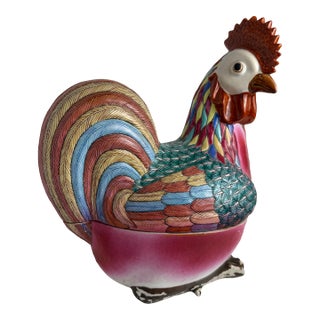 1930s Chinese Export Polychrome Rooster Tureen For Sale