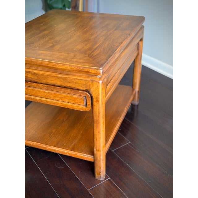 Brown Midcentury Modern MCM Vintage Asian Modern Teak Finish End Table Side Table Nightstand With Drawer in the Style of Mastercraft & Century Furniture For Sale - Image 8 of 12