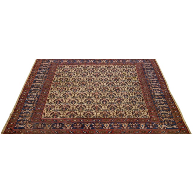 Indian 1920s Square Indian Agra Wool Rug With Allover Design in Brown For Sale - Image 3 of 7