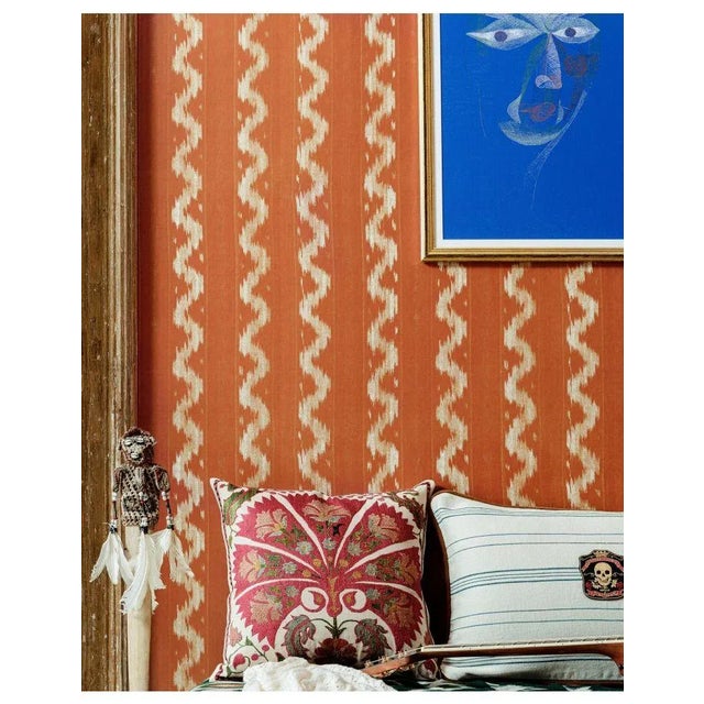 Contemporary Mind the Gap Vintage Ikat Topiary Green Wallpaper For Sale - Image 3 of 3