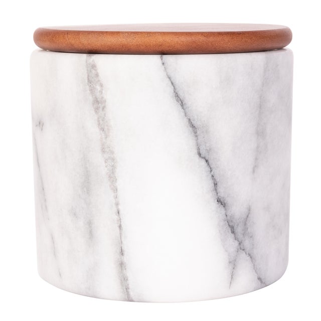 Modern Artifacts Trading Company Storage Canister with Sealed Wood Top in White, Medium For Sale - Image 3 of 6