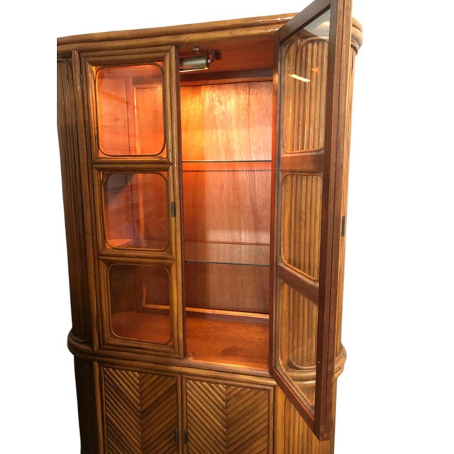 Traditional Vintage Split Reed Rattan China Cabinet For Sale - Image 3 of 17
