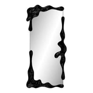 Sculptural Wavy Full-Length Mirror in Glossy Black For Sale