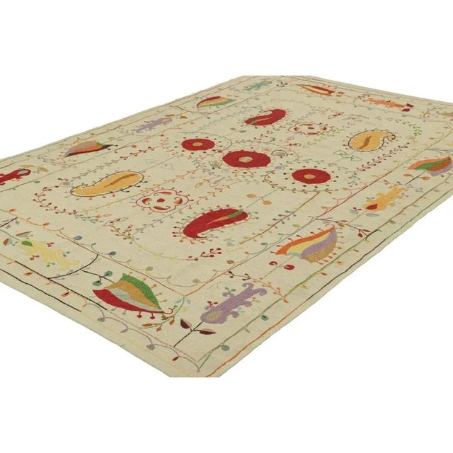 Rug & Kilim Rug & Kilim’s Suzani Style Kilim in Cream With Polychrome Paisleys and Florals For Sale - Image 4 of 7