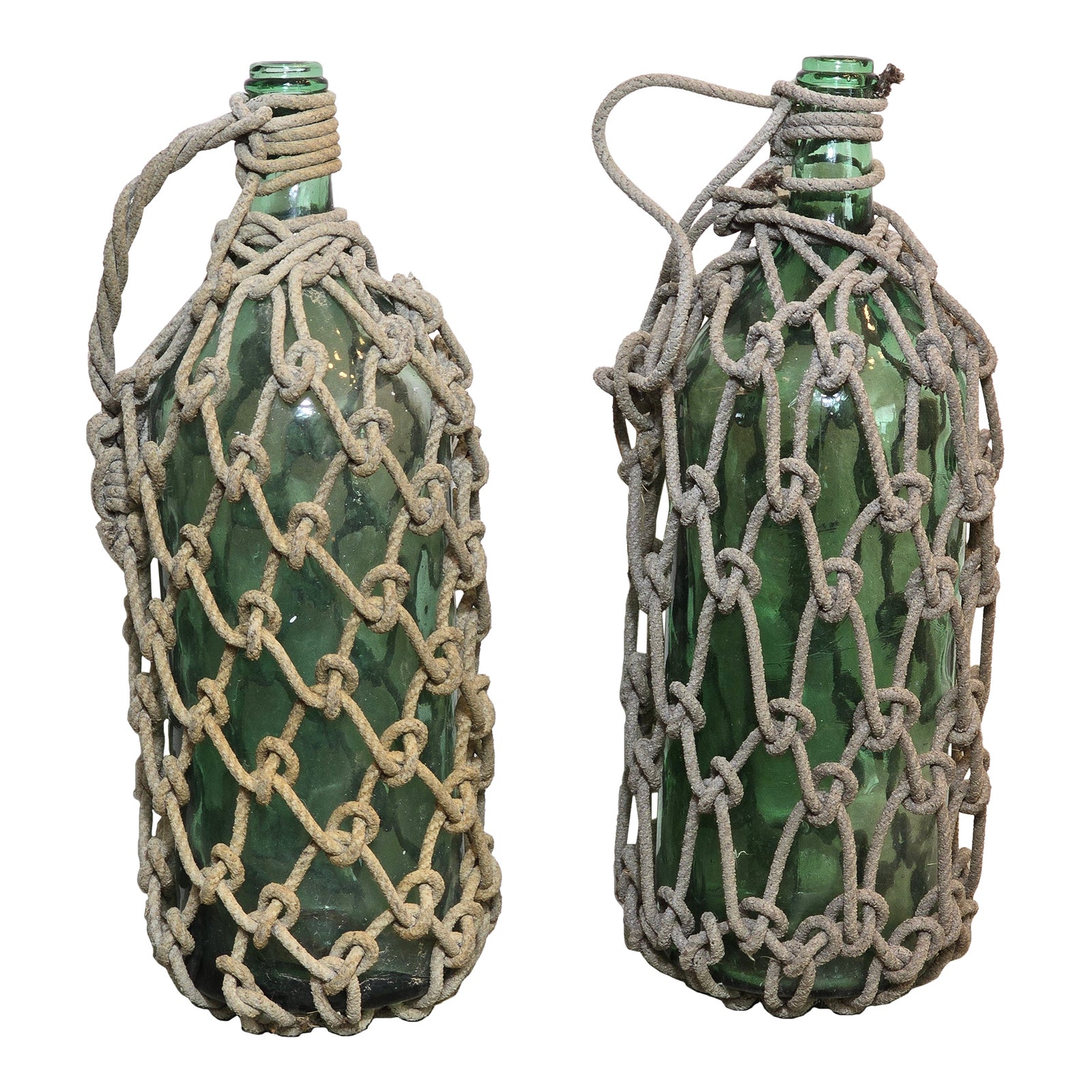 Vintage Rope-Wrapped Ship Bottles - a Pair | Chairish