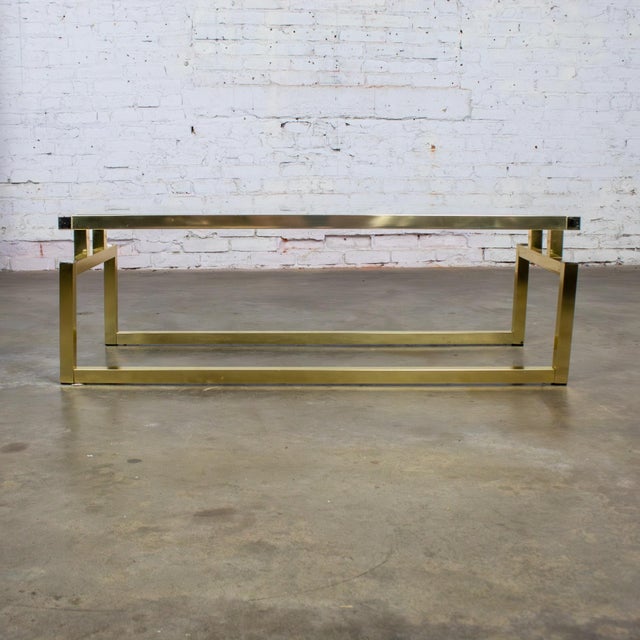 Late 20th Century Late 20th Century Modern Coffee Table Brass Toned Anodized Aluminum Frame With a Glass Inset Top For Sale - Image 5 of 18