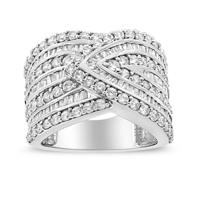 Bask in the allure of our sterling silver ring, graced with an extraordinary multi-row overlay design. This eye-catching...