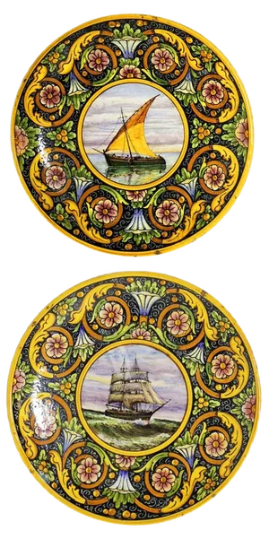 Large Italian Ceramic Yellow Plates, 1920s, Set of 2