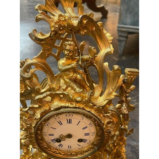 French 19th C. French Louis XV Bronze Dore’ Mantle Clock For Sale - Image 3 of 9
