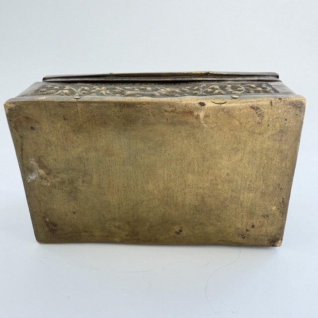 Metal Antique Art Nouveau Repousse Brass Lidded Box 5.25"x3.25"x2.5" Wolf Deer Trinket For Sale - Image 7 of 12