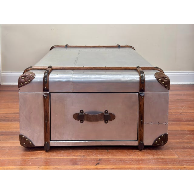 Restoration Hardware Aluminum Steamer Trunk Coffee Table For Sale - Image 10 of 15