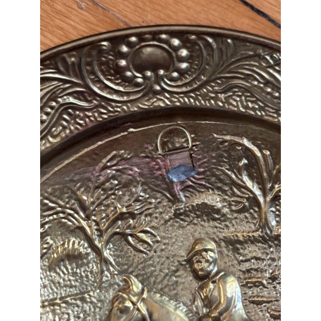 Metal Large Vintage Traditional Equestrian Hunt Brass Embossed Wall Plates, a Pair For Sale - Image 7 of 8