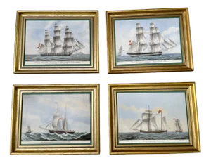 Ship Portraits in Porcelain by Jakob Petersen for Bing & Grøndahl, 1970s, Set of 4