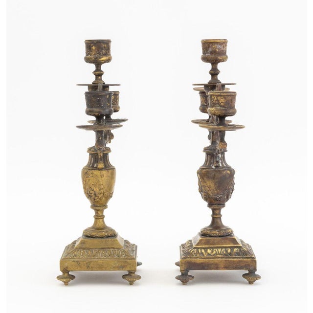 Brass French Brass Three-Branch Candelabra, Pair For Sale - Image 8 of 9