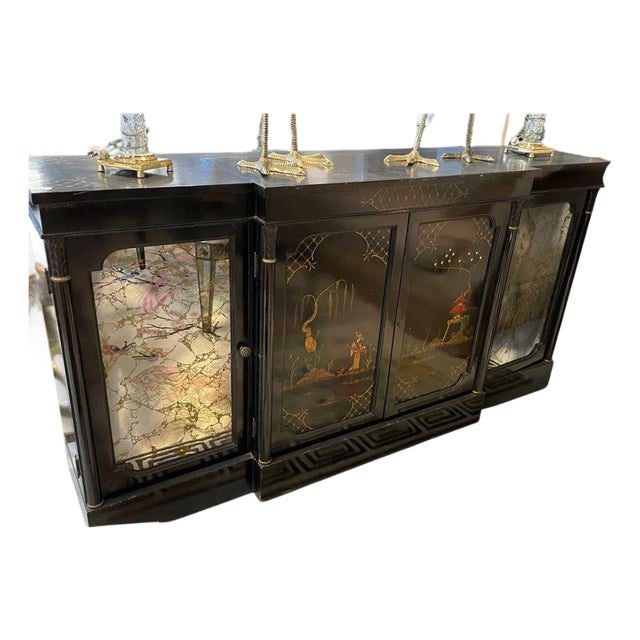 Vintage Black Lacquer Chinoiserie Cabinet For Sale