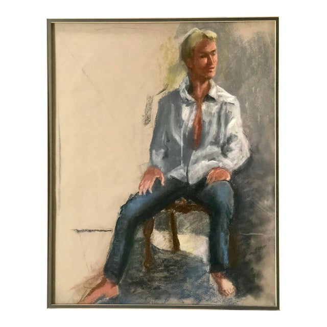 Mid Century Pastel Portrait of a Young Man For Sale