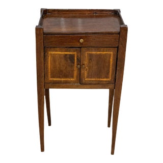 Italian 19th Century Walnut Nightstand Table with Ash Inlaid Banding For Sale