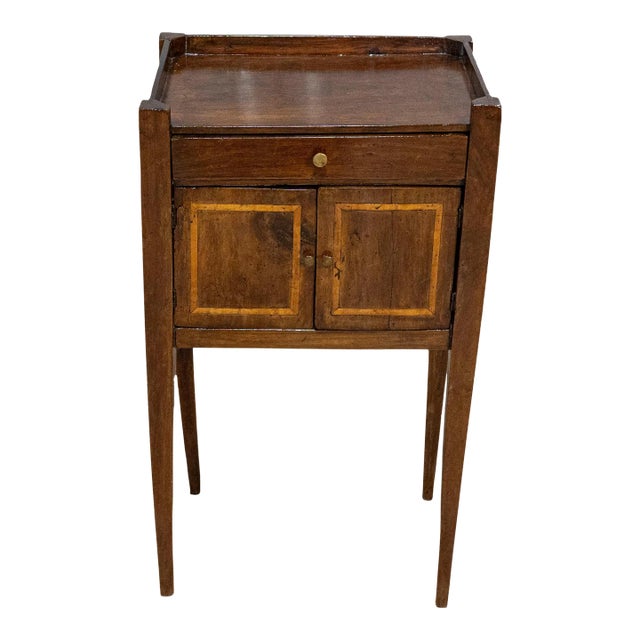 Italian 19th Century Walnut Nightstand Table with Ash Inlaid Banding For Sale