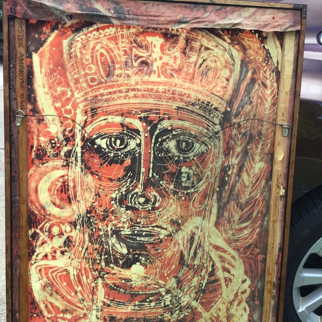 Abstract Modern Religious Man Batik Fabric Painting 50" For Sale In Cleveland - Image 6 of 12