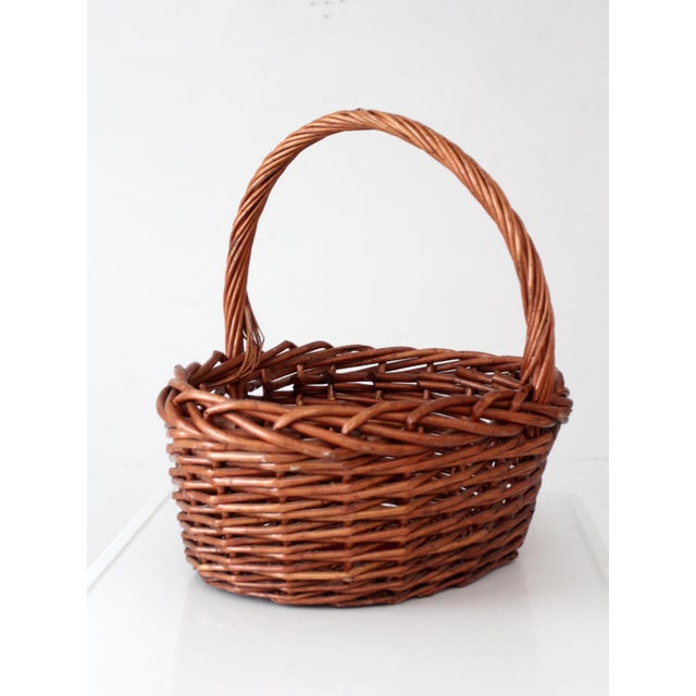 Vintage Large Willow Gathering Basket With Tall Handle For Sale - Image 4 of 16
