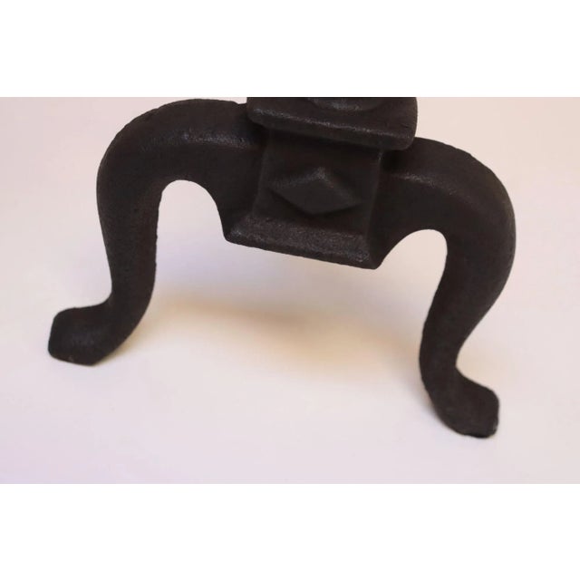 Pair of Petite Arts and Crafts Cast Iron Key Hole Andirons / Fire Dogs For Sale - Image 9 of 12