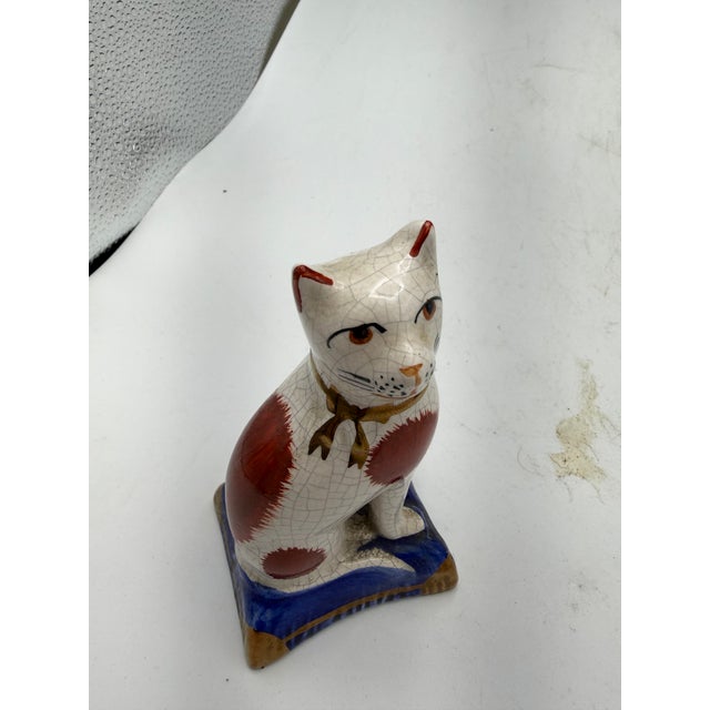 Mid 19th Century Pair of Rare Ceramic Small Cat Figurines For Sale - Image 5 of 8