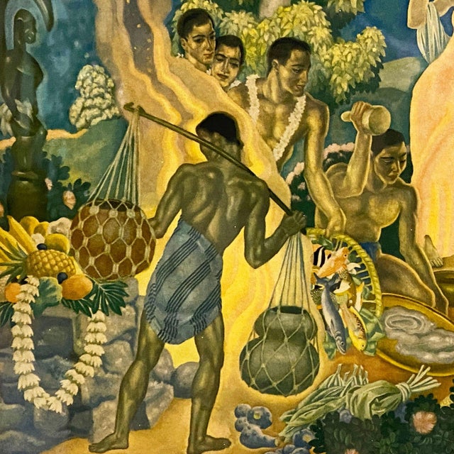 1930s Eugen Savage "Festival of the Sea" Lurline Matson Lines Print in Bamboo Frame For Sale In Los Angeles - Image 6 of 7