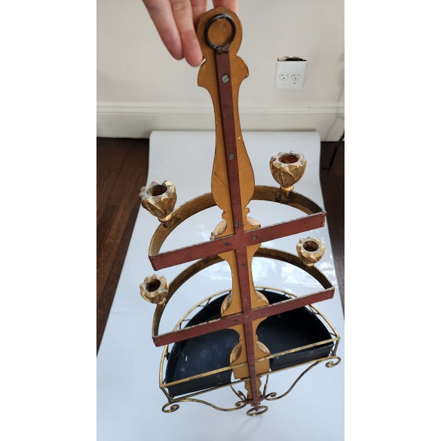 Vintage Black and Gold Toile Candelabra Wall Pocket Sconce, Wall Planter, Wall Sconce For Sale - Image 11 of 12