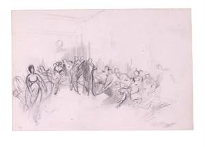 Tony Johannot - People in a Room - Original Pencil - 19th Century