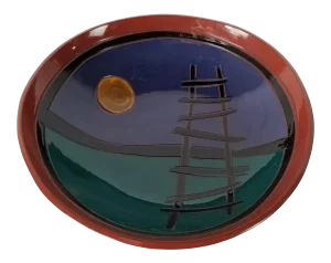 1990s Vintage Ken Artistic Hand-Painted Decorative Pottery Bowl