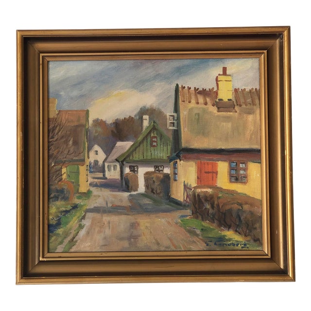 Vintage Original Cottage Oil Painting: Framed Countryside Art For Sale