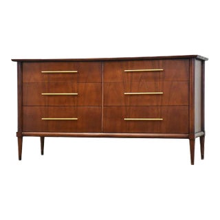 1960s Refinished Walnut and Brass Mid Century Dresser For Sale