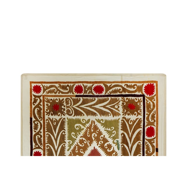 Vintage Suzani from Samarkand, circa 1900s. There are stains on this suzani. Dimension; 43'' x 52" inches / 108 x 131 cm /...