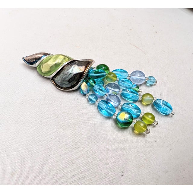 1980s rhodium plated grey and green enamel with blue color around the the top edge of the grey enamel section with 5...