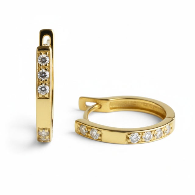Modern Cartier Vintage 18k Yellow Gold Diamond Hoop Earrings, 0.50ct, A Pair For Sale - Image 3 of 7