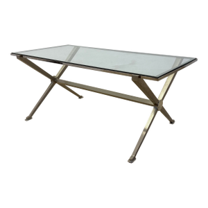 French Art Deco Revival Glass and Steel Coffee or Cocktail Table, 1970s - 2 of 2
