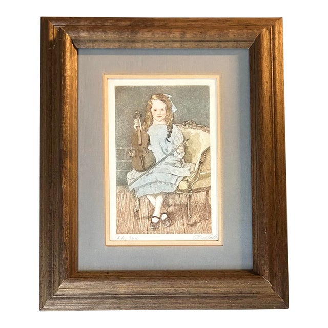 1970’s Portrait of a Young Violinist Original Lithograph For Sale