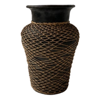 Ceramic Vase with Woven Rattan Sleeve For Sale