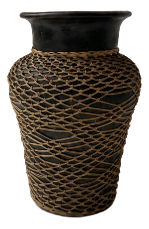 Ceramic Vase with Woven Rattan Sleeve